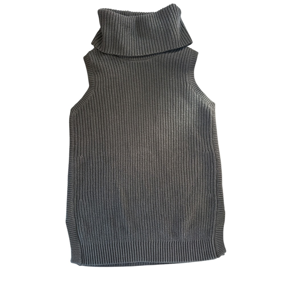 Lands' Ends Ribbed Sleeveless Turtleneck‎ Sweater Side Slit Knitblack